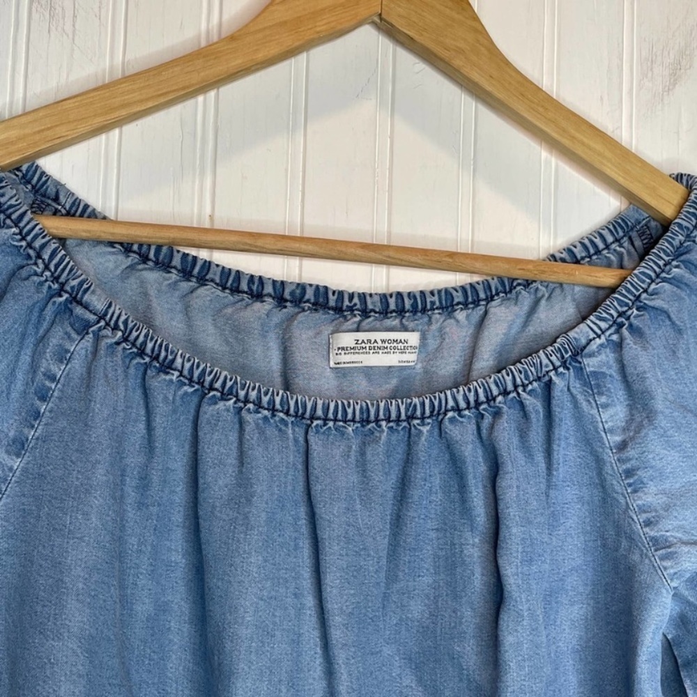 Zara premium denim Chambray peplum off the shoulder ruffle top - Picture 5 of 5